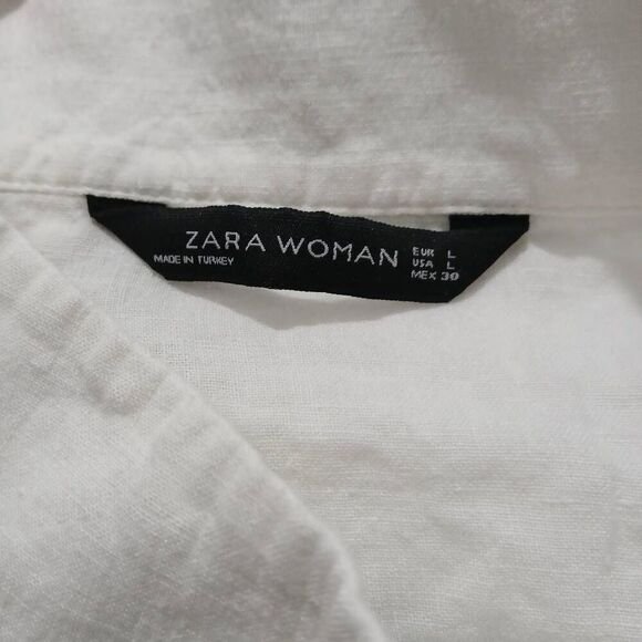 Zara womens large linen mockneck white drop sleeve shirt Popover - Picture 4 of 5